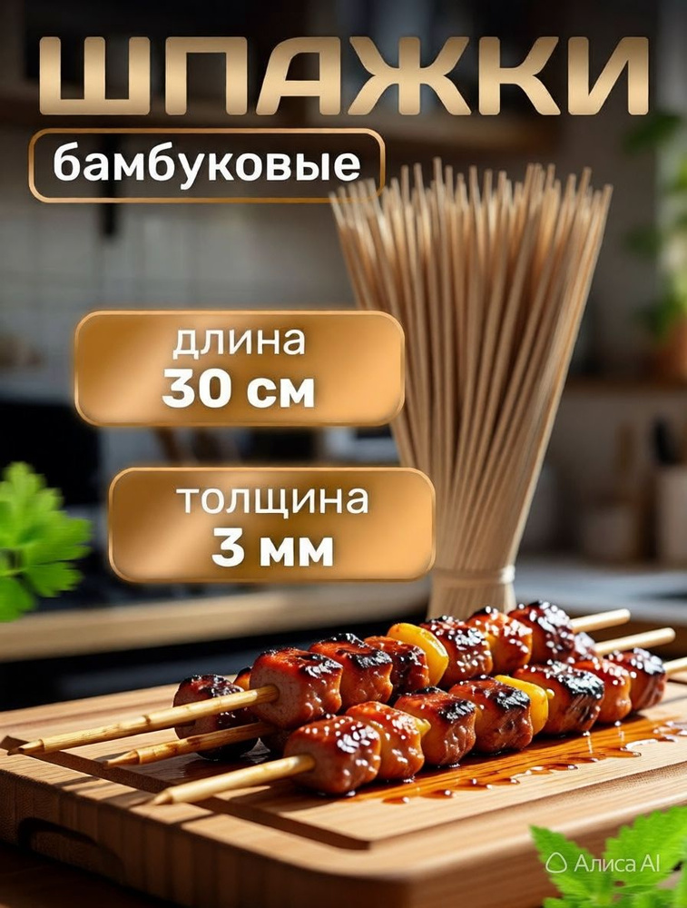 Шпажки деревянные для шашлыка, 30 см #1