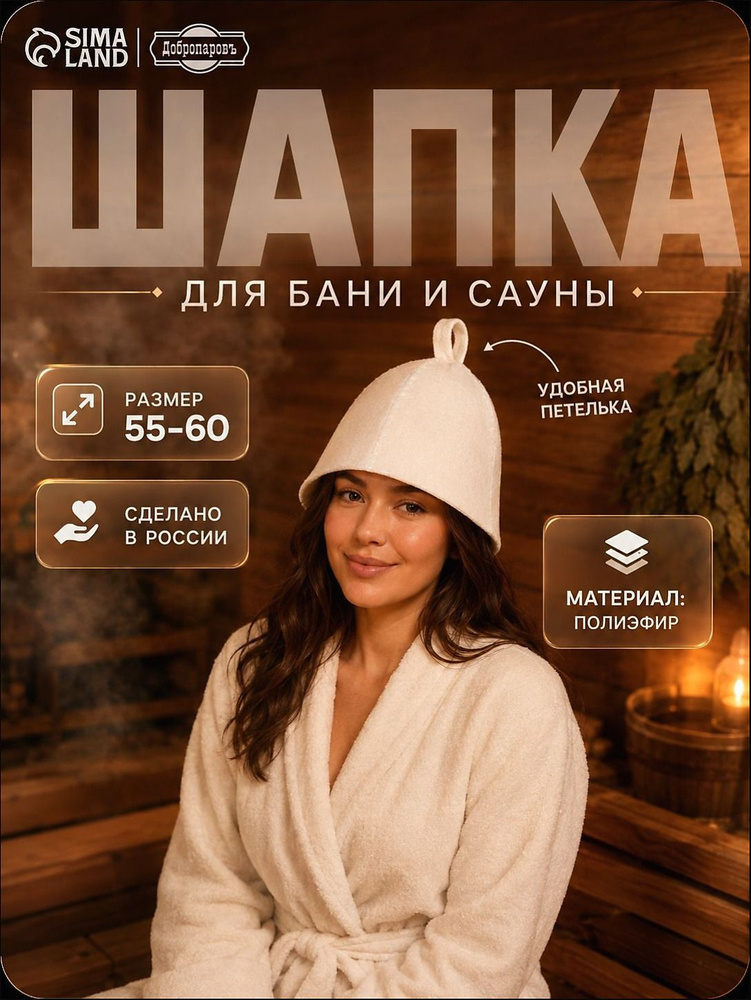 Шапка для бани и сауны Классическая Добропаровъ, светлая, банная шапка #1