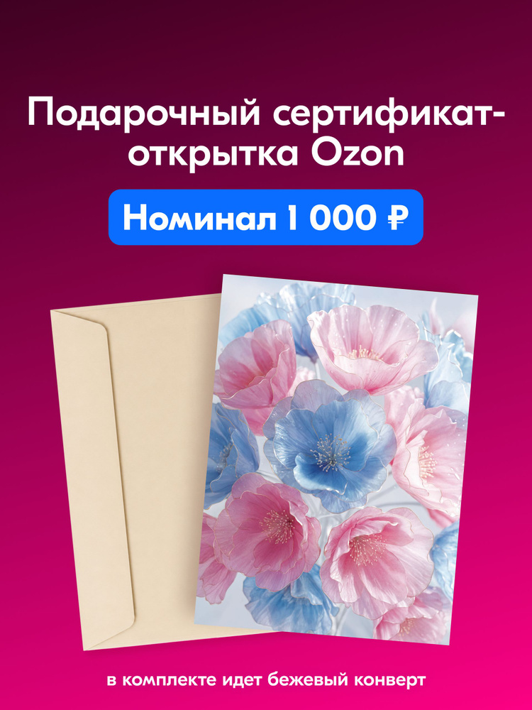 Подарочный сертификат-открытка Ozon (1000), цветочная композиция, А5 #1