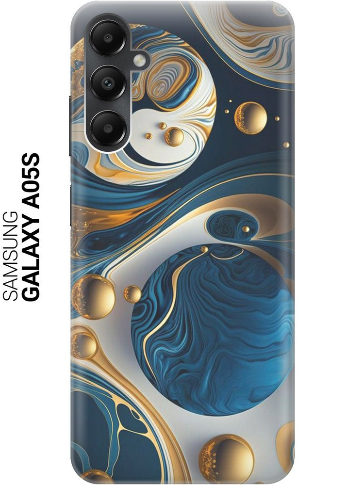 Силиконовый чехол на Samsung Galaxy A05s / Самсунг А05с с рисунком "Сине-золотые фигуры" #1