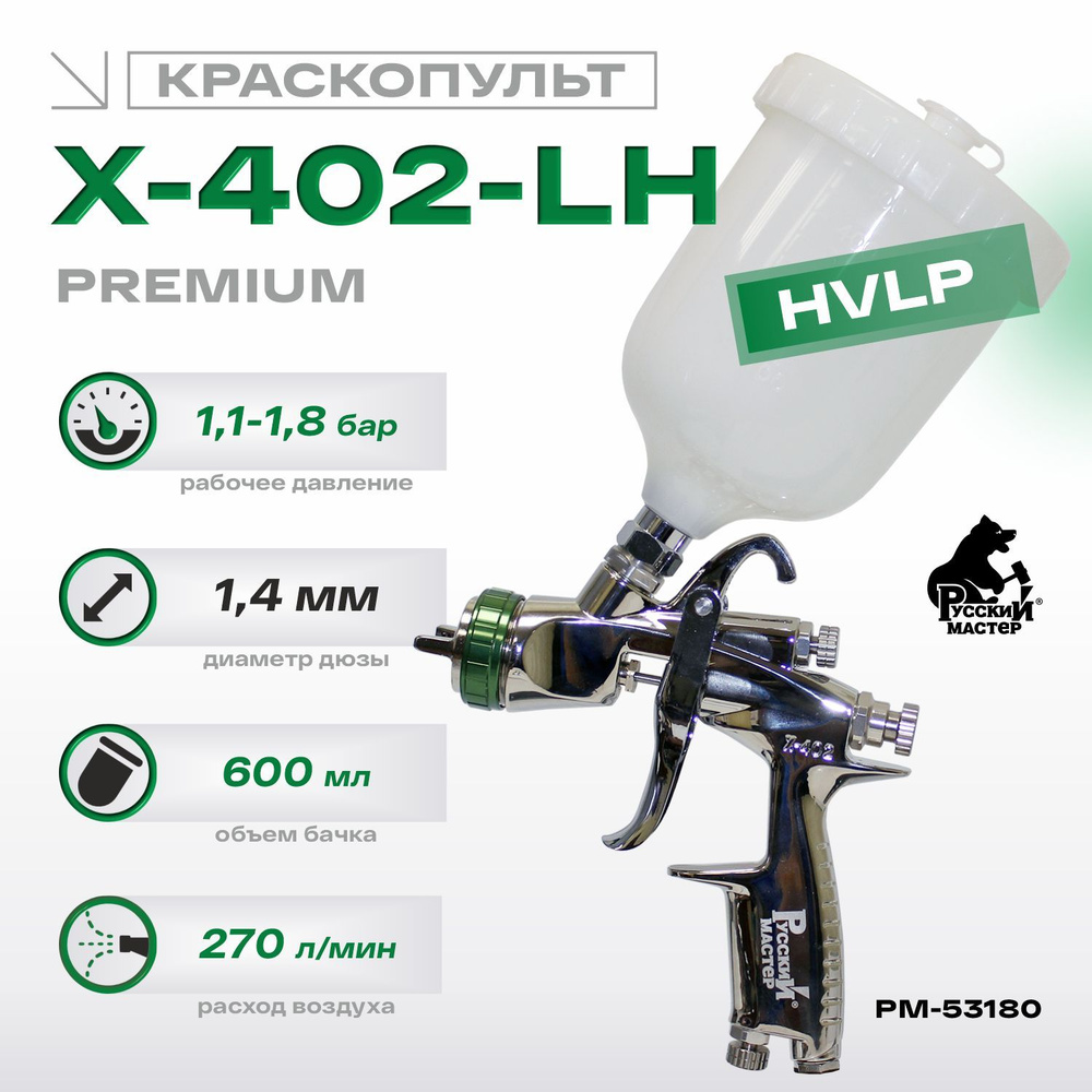 Краскопульт X-402-LH Premium HVLP 1.4 мм Русский Мастер