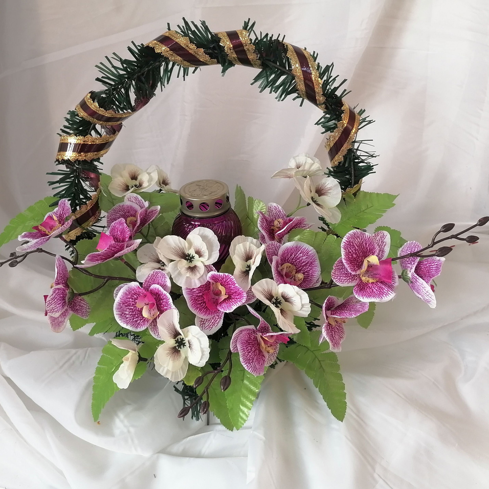 корзина ритуальная из искусственных цветов с лампадкой купить по ...