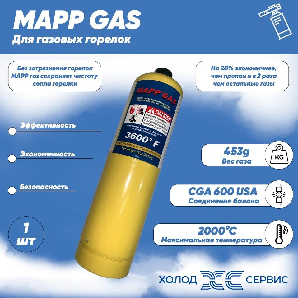 Газ для пайки Mapp газ (МАПП Газ) баллон для горелки 3600F 453.6g 1 шт