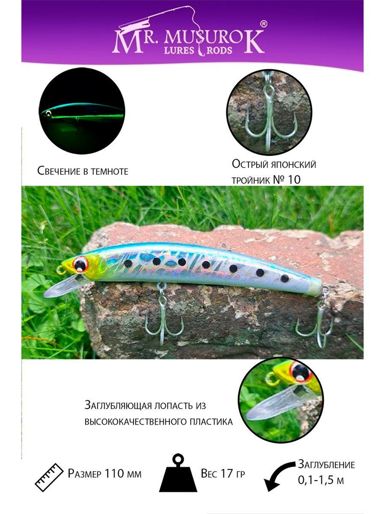 Воблер Минноу (Minnow) 110 мм 17 гр-1.5 м купить по выгодной цене в ...