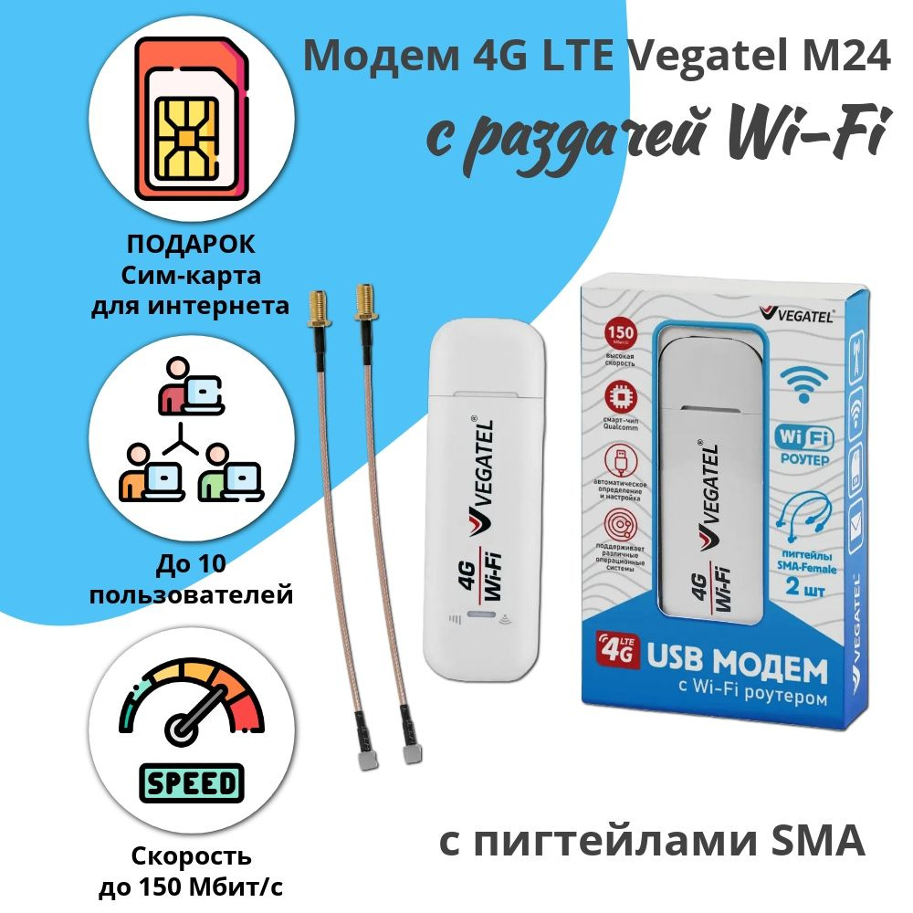 Беспроводной модем VEGATEL M24+пигтейлы - купить по низкой цене в ...