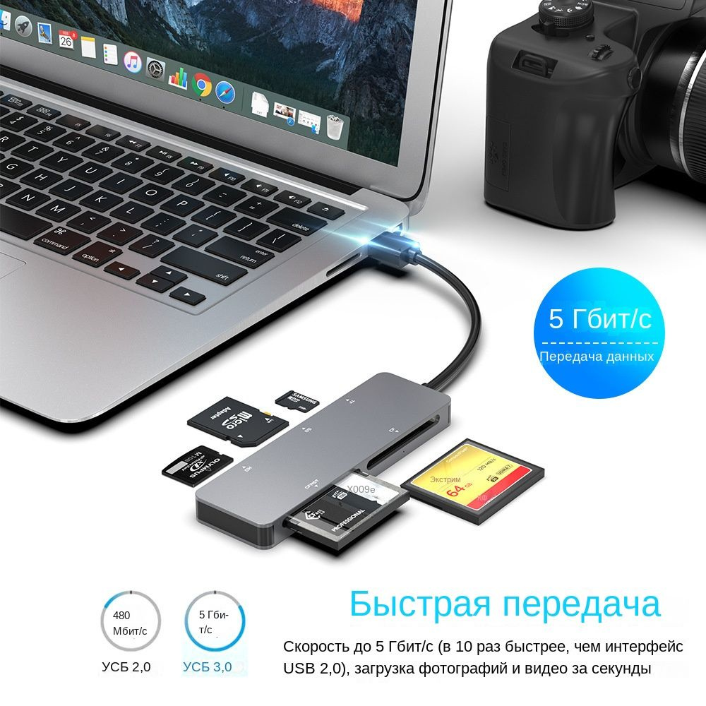 Многофункциональный кард-ридер USB3.0, CFast/CF/XD/SD/TF, устройство ...