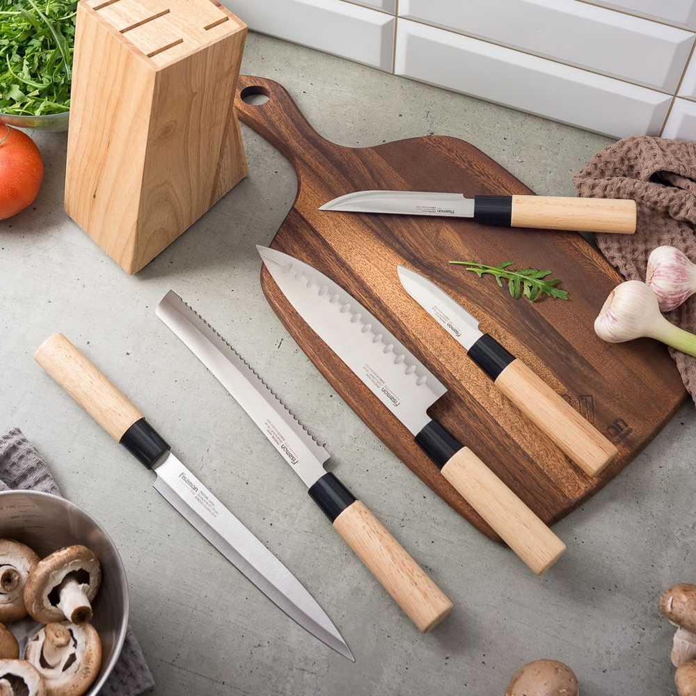 Набор кухонных ножей на деревянной подставке 6 предметов  #1
