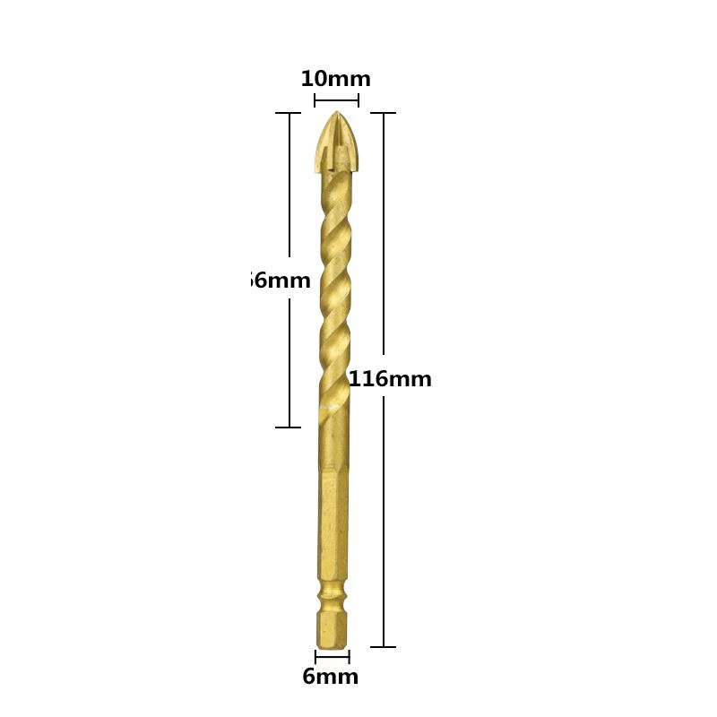 Сверло по стеклу, кафелю и керамике диаметром 10мм из твердого сплава с шестигранным хвостовиком и 4 #1