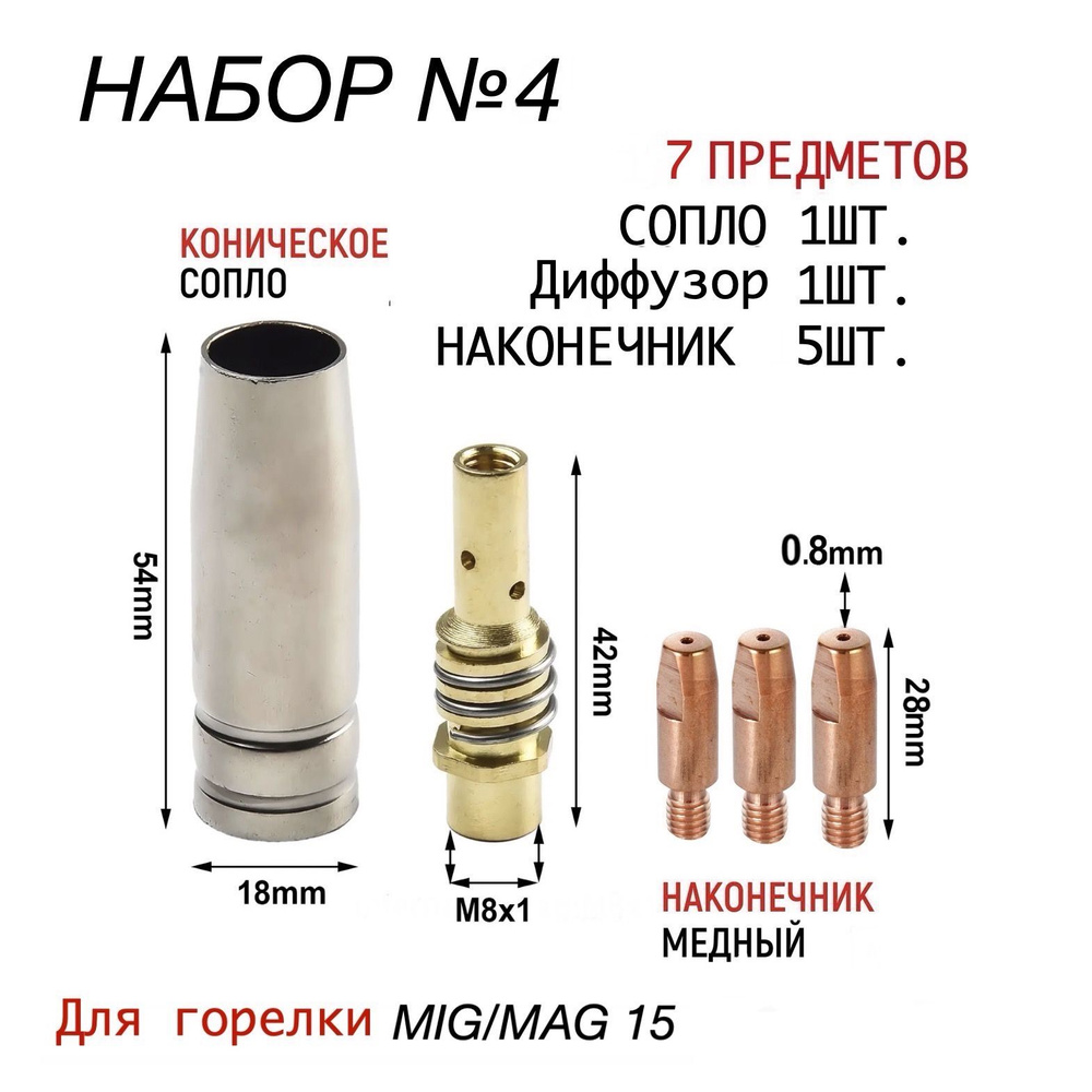 Набор № 4 "расходников" для сварочного полуавтомата MIG 15, сопло ...