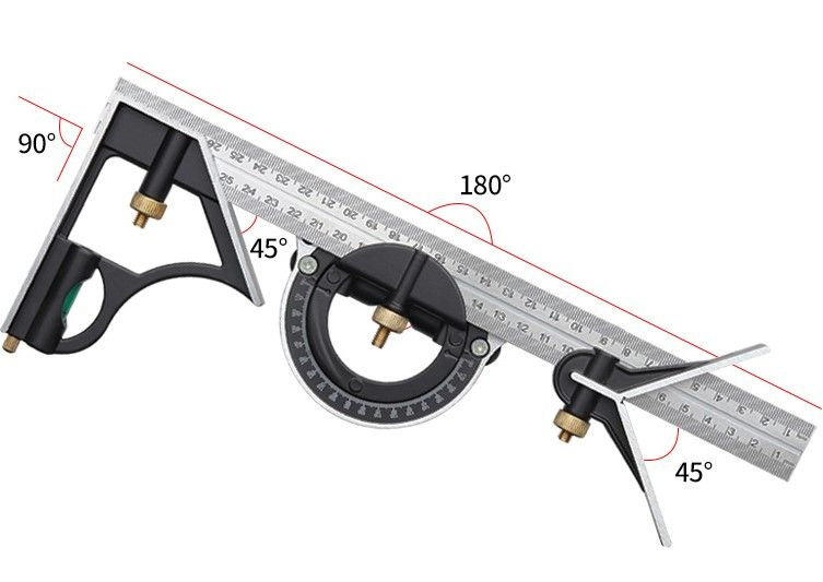 Линейка угольник комбинированный слесарный столярный с уровнем и угломером, 300 мм  #1