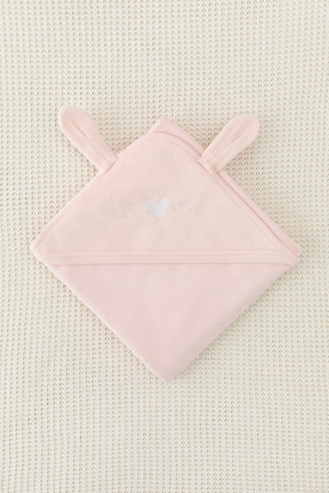 Махровое детское полотенце с уголком для новорожденных 85 на 85 см, К 8500/бежево-розовый(сердечко)  #1