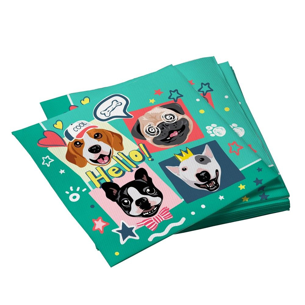 Бумажные салфетки для праздника и сервировки стола ND Play / Собачки на зеленом (33х33 см, 1 упаковка, #1