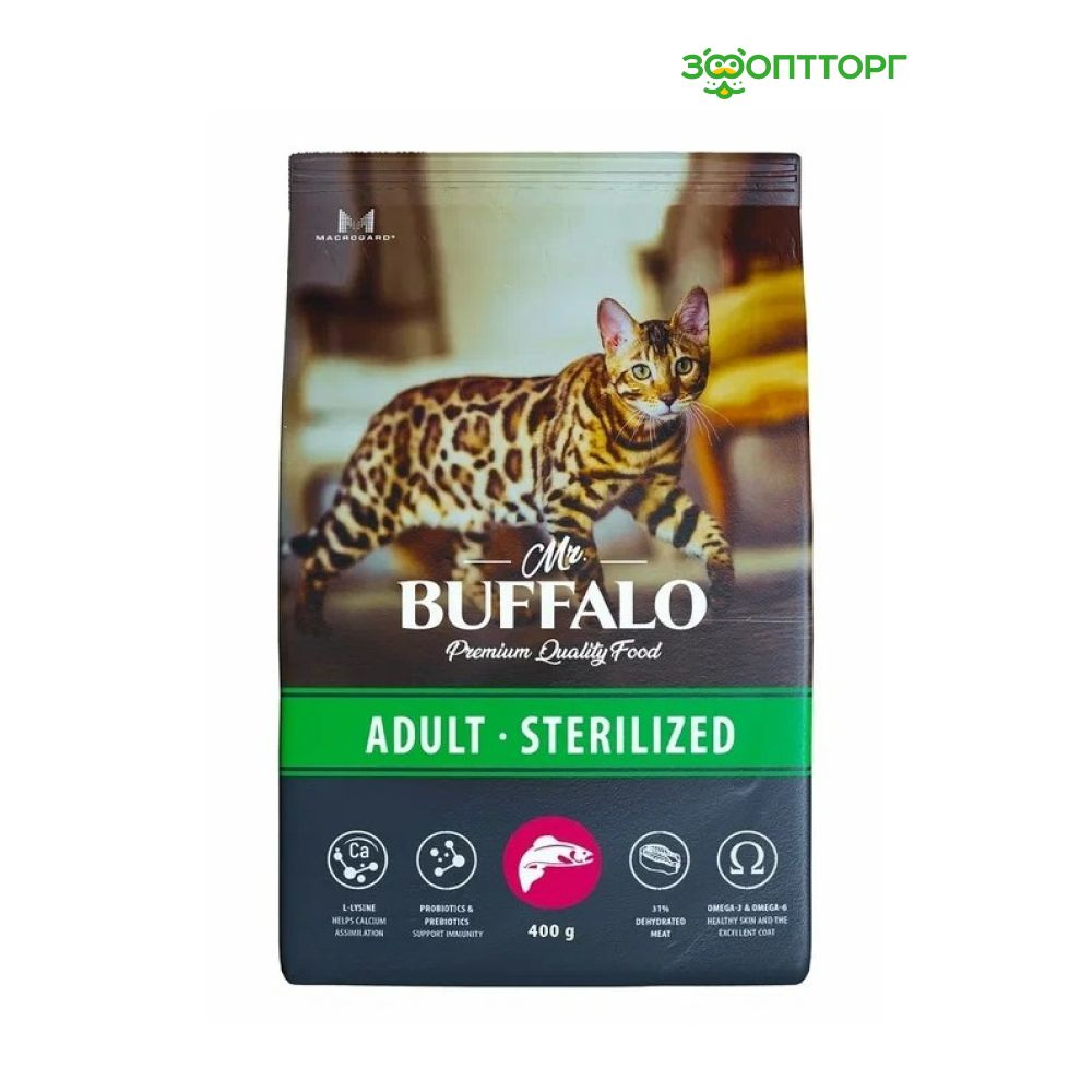 Сухой корм Mr.Buffalo Adult sterilized для взрослых стерилизованных кошек с лососем, 400 г.  #1