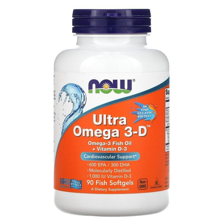 Now Foods, Ultra Omega 3-D, 600 EPA / 300 DHA, 90 капсул из рыбьего желатина #1