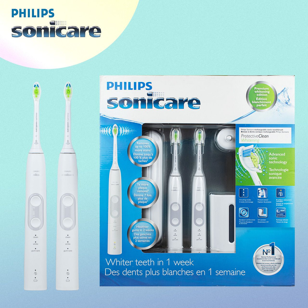 Philips Sonicare Набор электрических зубных щеток Sonicare Protective Clean 6100, белый  #1