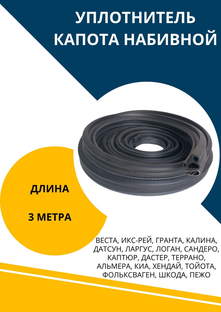 Уплотнитель капота набивной универсальный 3м - купить по выгодным ценам ...