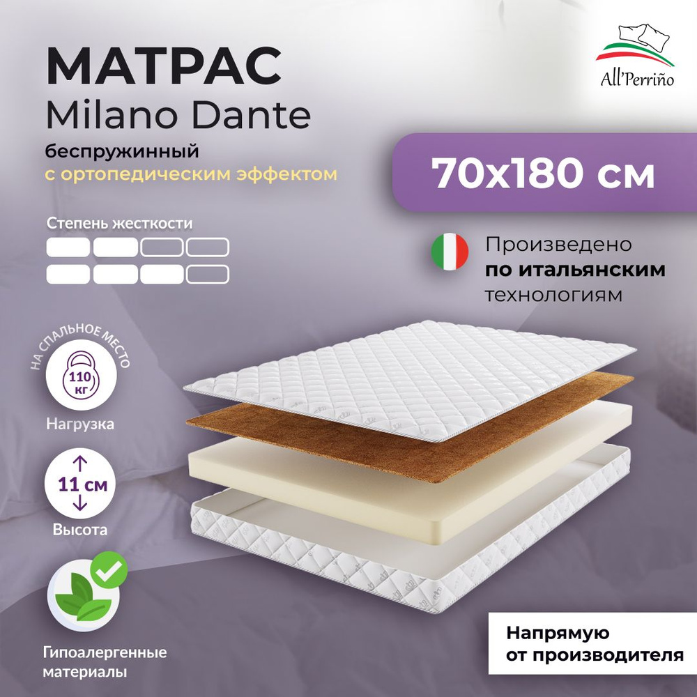 Матрас All'Perrino Milano Dante беспружинный 10 70х180 #1