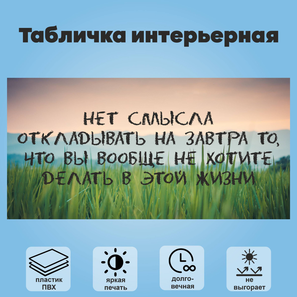 Табличка интерьерная "Нет смысла откладывать на завтра то, что вы вообще не хотите делать в этой жизни", #1