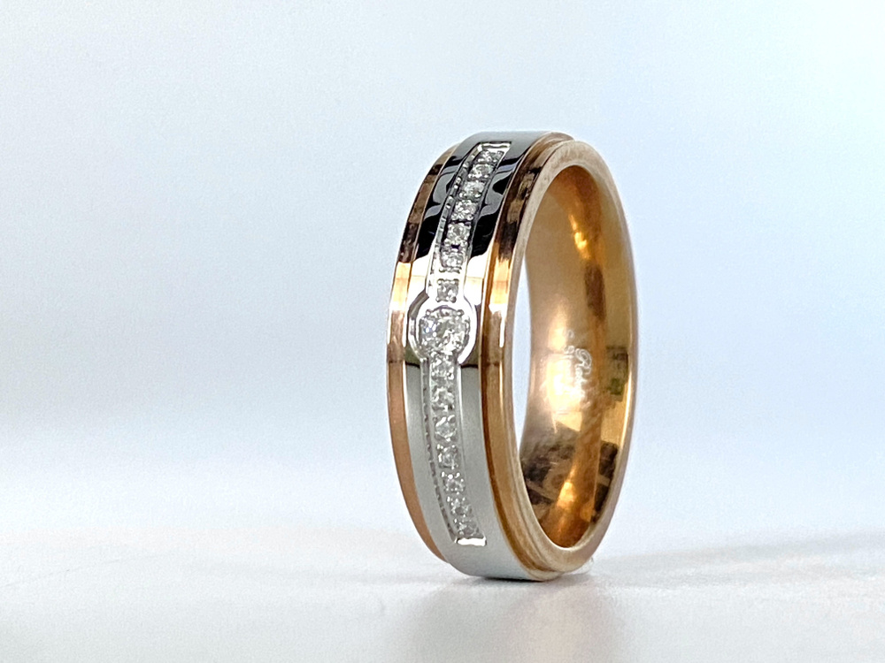 Кольцо "RABELLO" из медицинской стали 316L c цирконами. Размер 17 . PVD ...