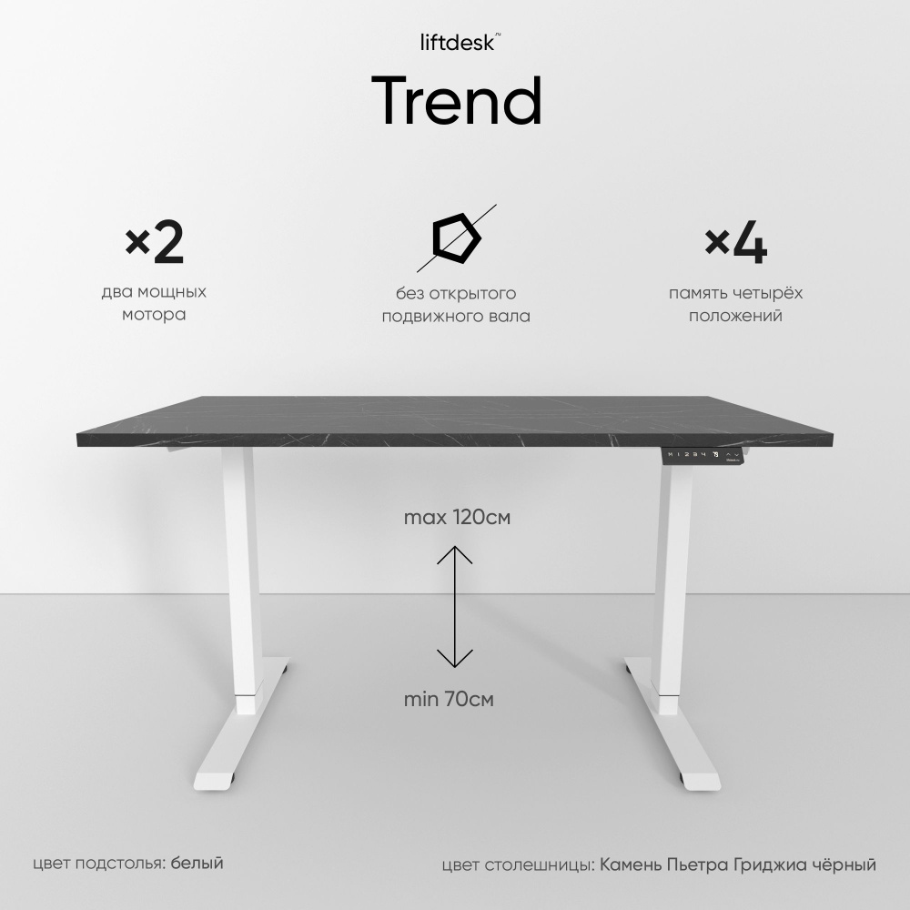 Компьютерный стол с регулировкой высоты для работы стоя сидя 2-х моторный liftdesk Trend Белый/Камень #1