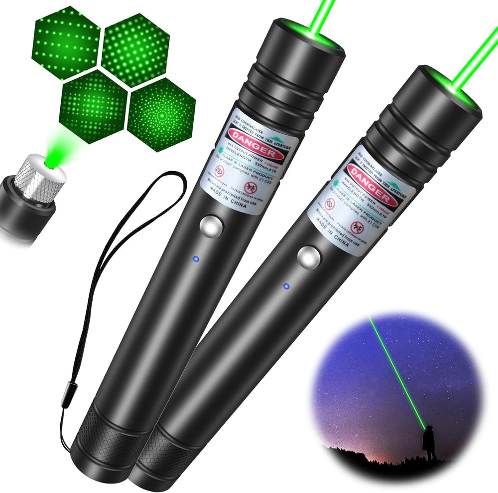 Лазерная указка, 2 упаковки, лазерный фонарик дальнего действия, перезаряжаемый, сильный луч для демонстрации #1