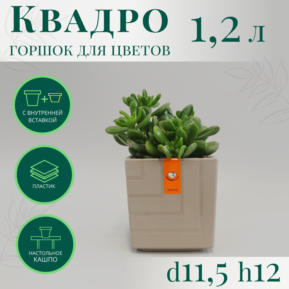 Горшок для цветов Квадро 1,2 л; 12 х 11,5 х 11,5см, фраппе #1