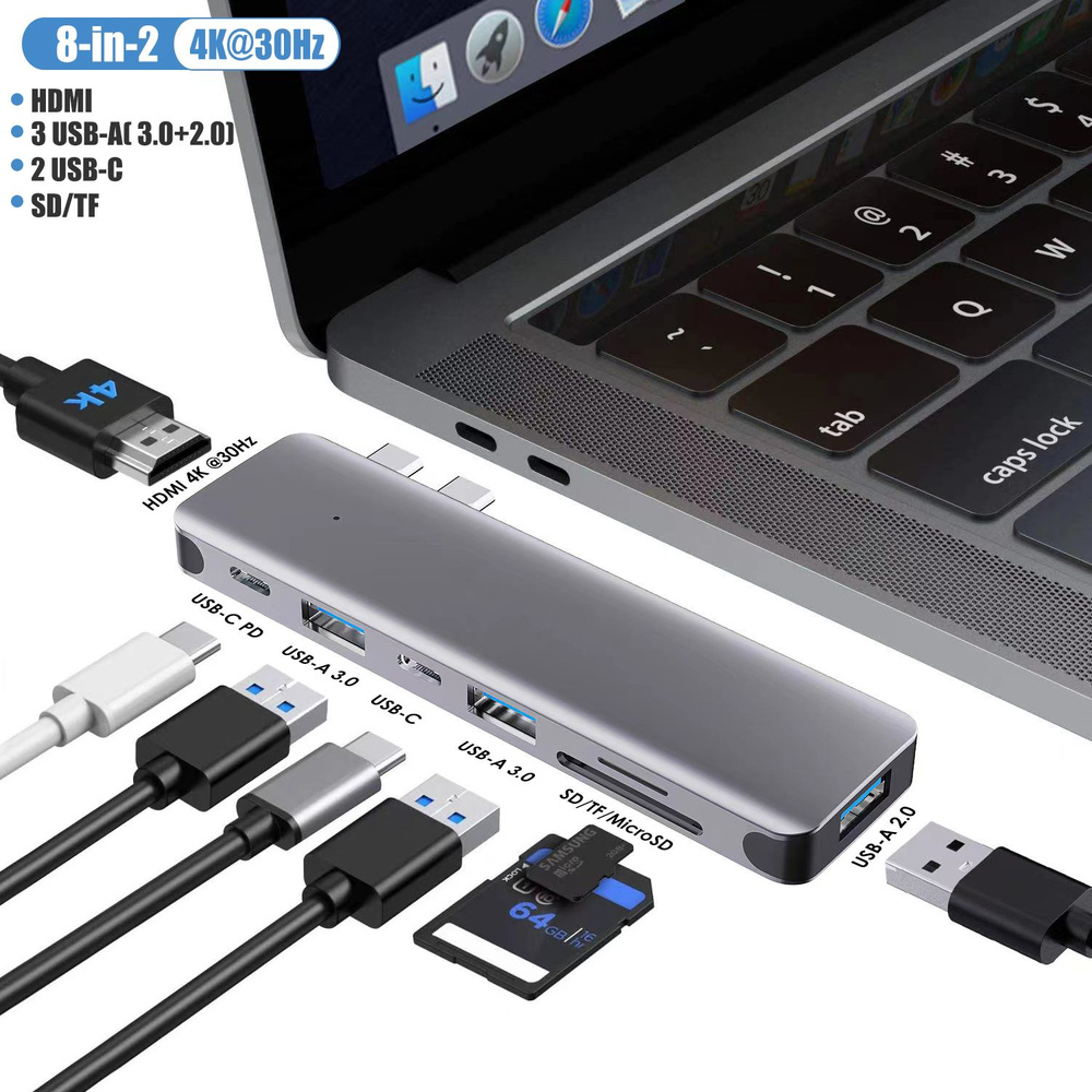 USB концентратор 8 в 2 Type c ДОК СТАНЦИЯ 4K HDMI разветвитель USB 3.0 ...