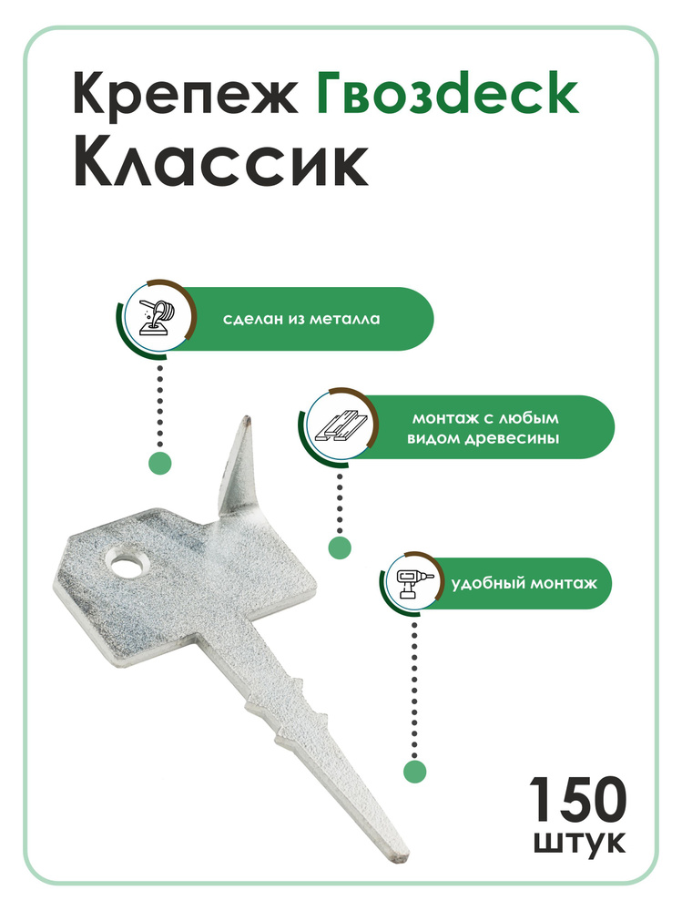 Скрытый крепеж Гвозdeck (Гвоздек) Классик, гальванический цинк, 150 шт.  #1