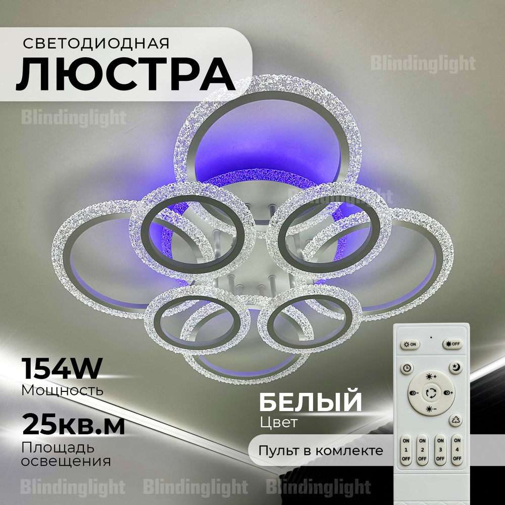 Люстра потолочная белая с RGB подсветкой и пультом для всех видов ...