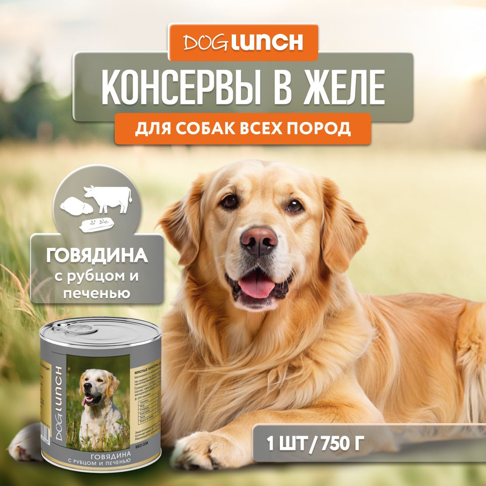 Влажный корм Dog Lunch с говядиной, рубцом и печенью для собак, 750г  #1