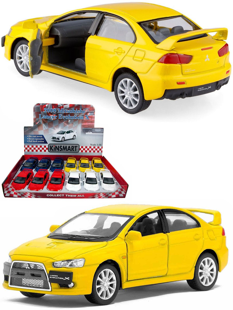 Металлическая машинка Kinsmart 1:36 2008 Mitsubishi Lancer Evolution X KT5329D инерционная / Желтый  #1