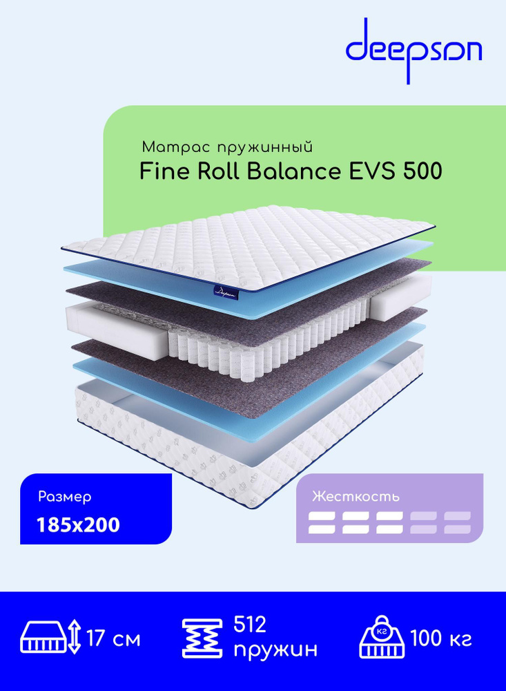 Матрас, Ортопедический матрас, Deepson Fine Roll Balance EVS 500 средней жесткости, Двуспальный, Пружинный, #1