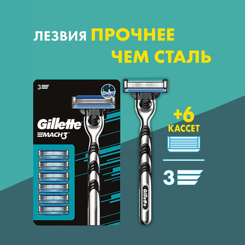 Подарочный набор Gillette Mach3 Бритвенный станок + 6 кассет Mach3 ...