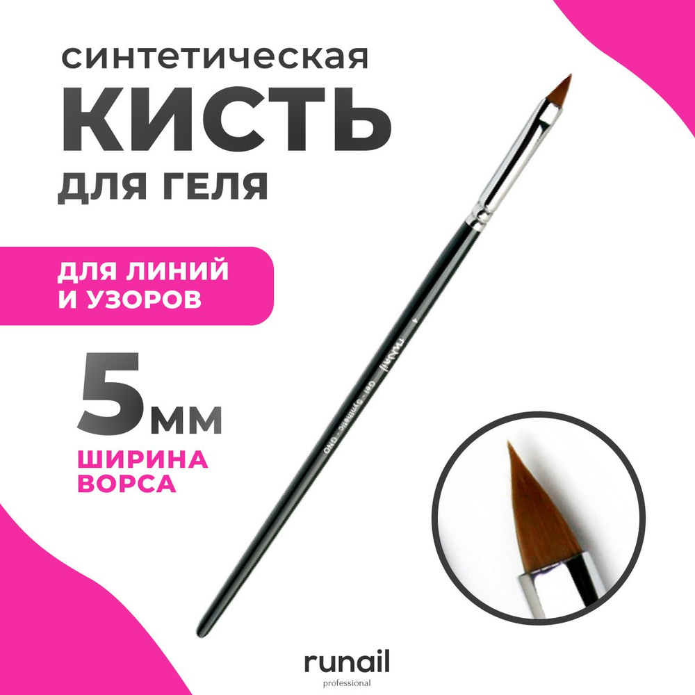 Runail Professional Кисть для геля для ногтей, для маникюра и педикюра Gel Synthetic GNO № 4 № 0164  #1