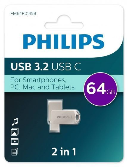 USB Flash накопитель 64Gb Philips 2-in-1 (FM64FD145B/97) #1