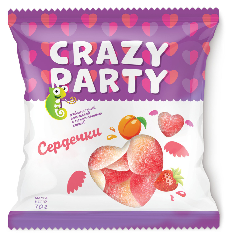 Мармелад жевательный фигурный Азовская кондитерская фабрика "Crazy Party" Сердечки со вкусом Клубники #1