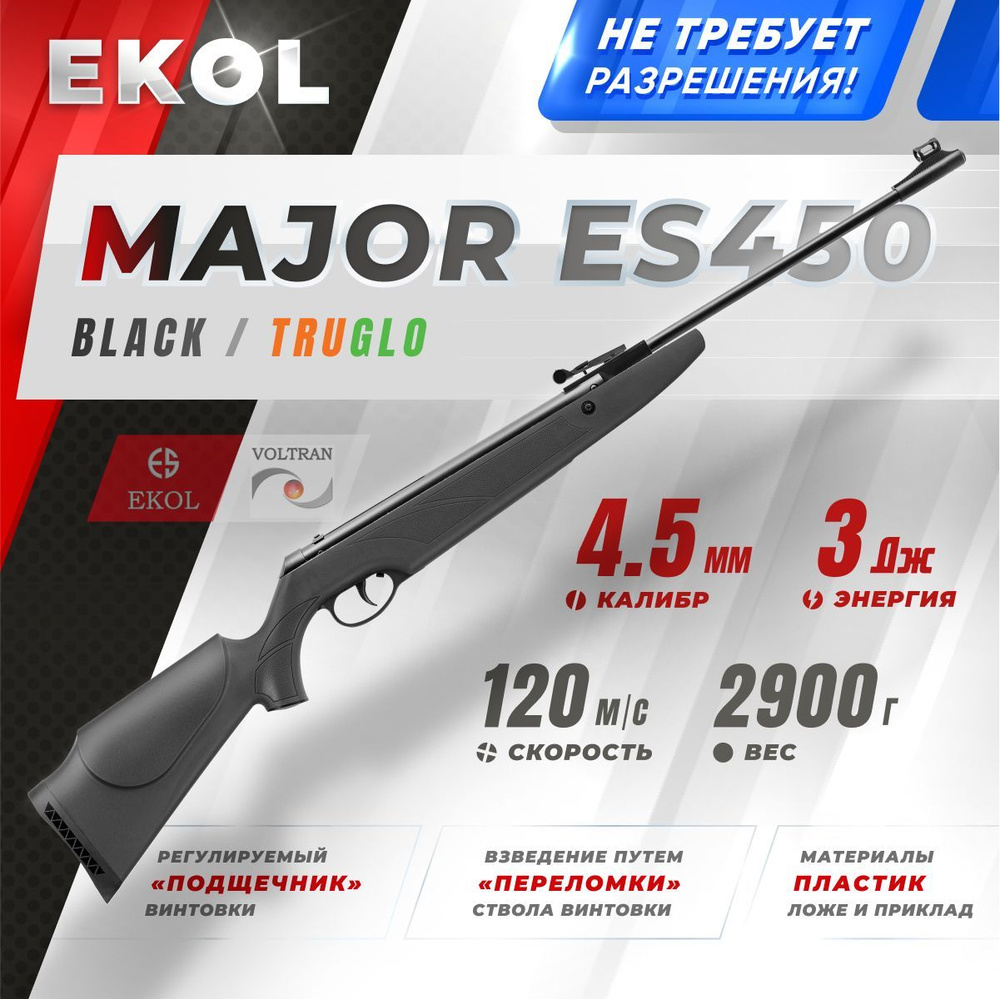 Винтовка пневматическая EKOL MAJOR ES 450 Black, кал. 4,5 мм, 3 Дж #1