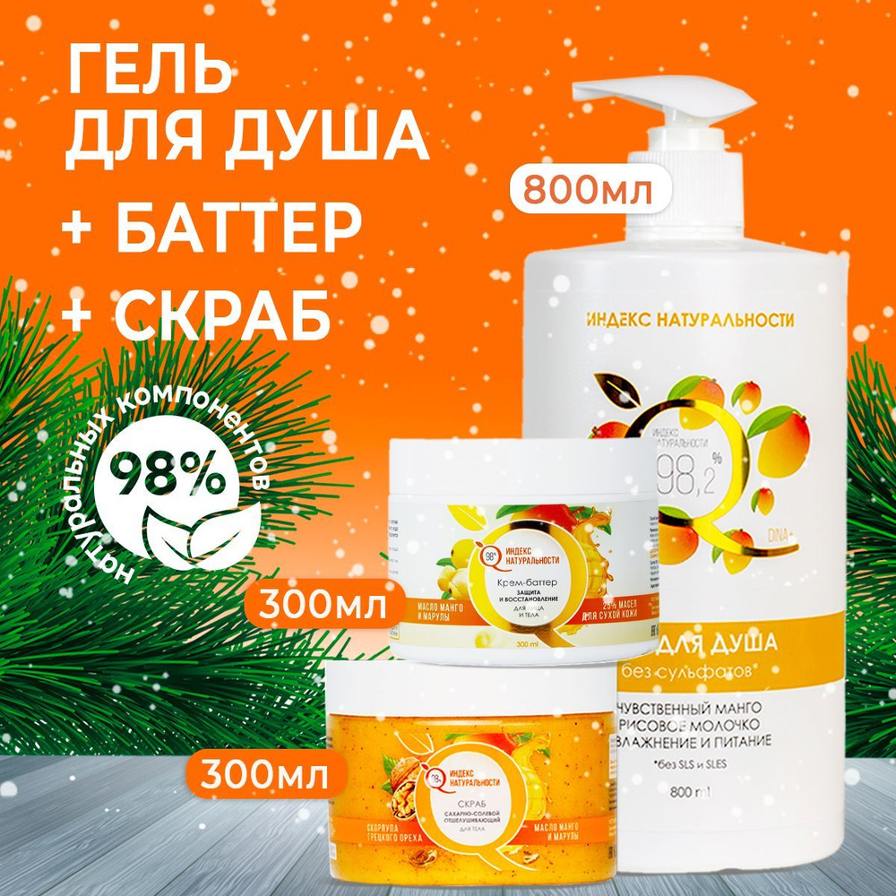 ИНДЕКС НАТУРАЛЬНОСТИ Женский уходовый набор: гель для душа 800мл, антицеллюлитный скраб для тела 300мл, #1