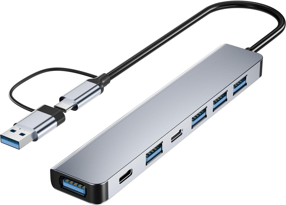 USB-концентратор Алюминий 7 в 1 USB C и USB-концентратор с портами USB 3.0, USB 2.0 для ПК/ноутбуков/MacBook #1