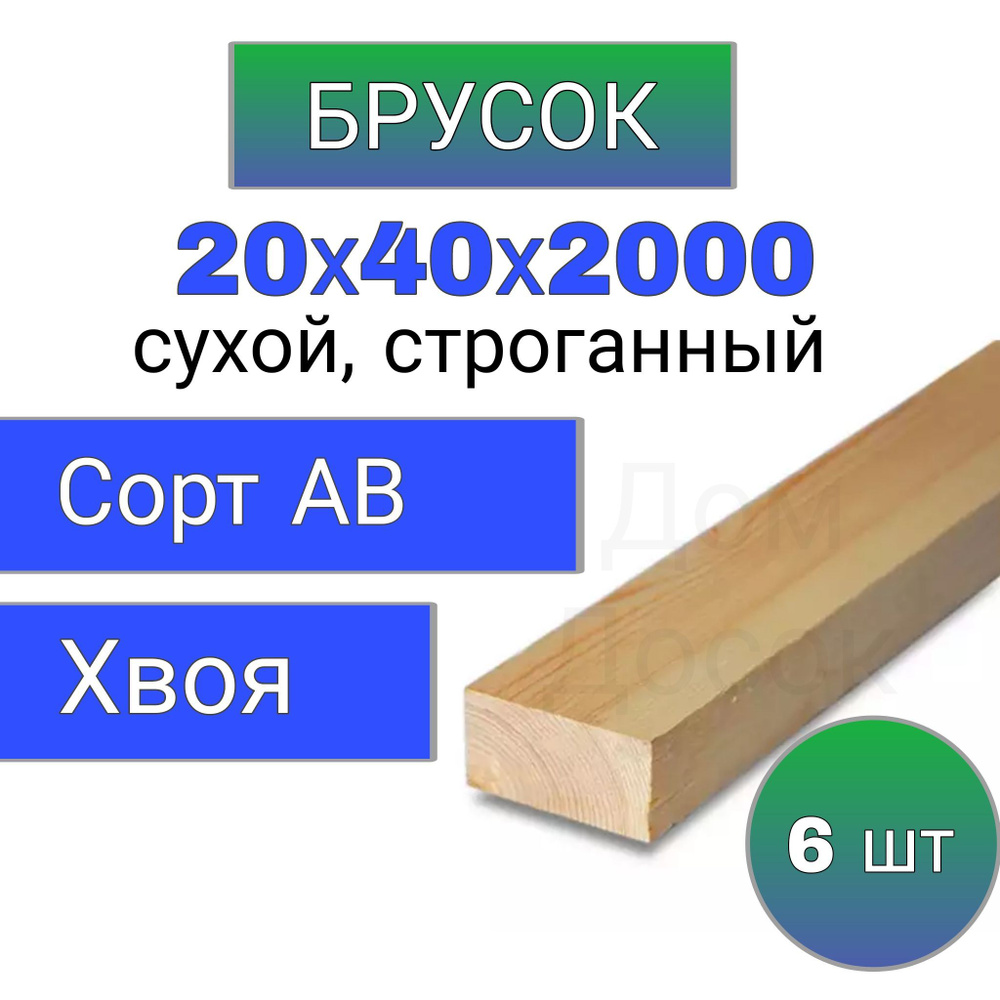 Брусок деревянный сухой строганный 20х40 2м / 6 штук строительный  #1