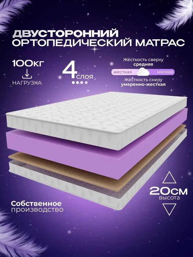 Ортопедический беспружинный матрас 150х190 VITAFLEX Medicine 19V Sk, с латексом, кокосовый, полуторный, #1