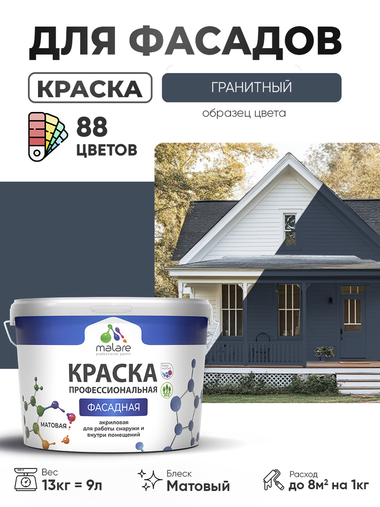 Краска фасадная для наружных работ Malare Professional для дерева по бетону, для минеральных поверхностей, #1