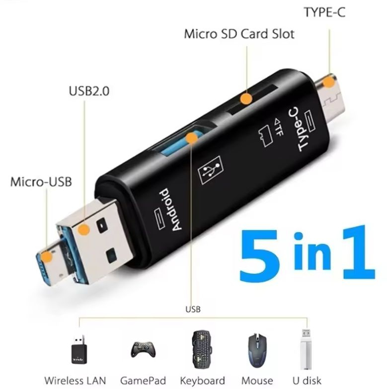 5 в 1 многофункциональный Usb 2.0 тип C/Usb /Micro Usb/Tf/SD карты памяти Reader OTG Card Reader адаптер #1