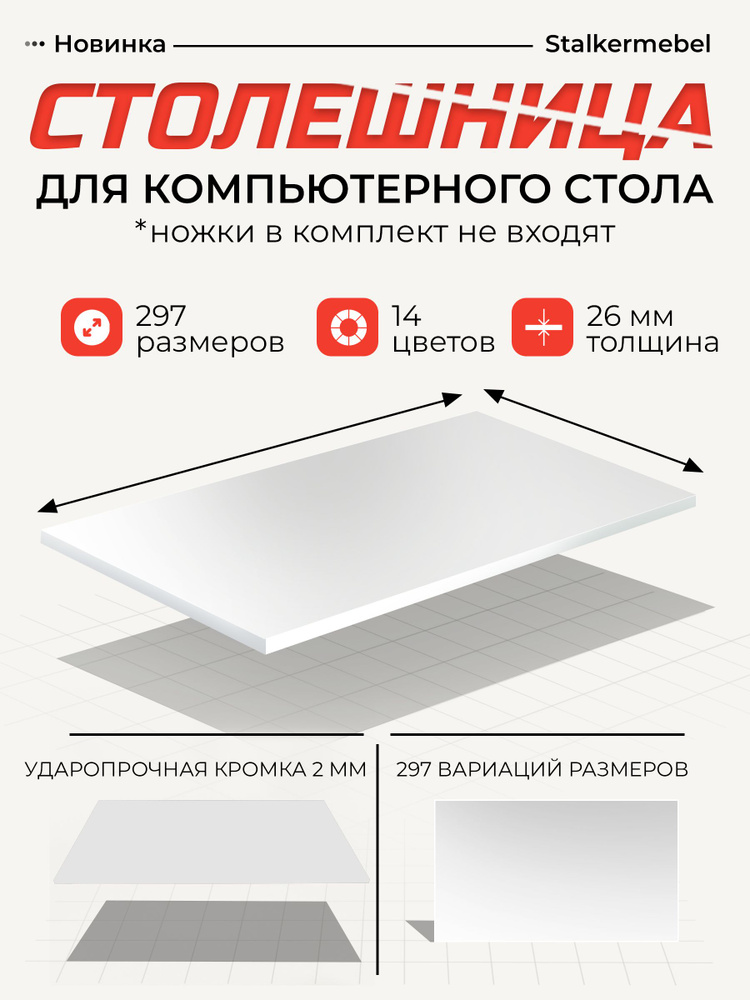 Столешница для компьютерного стола, 1750x700x26 мм, белая #1