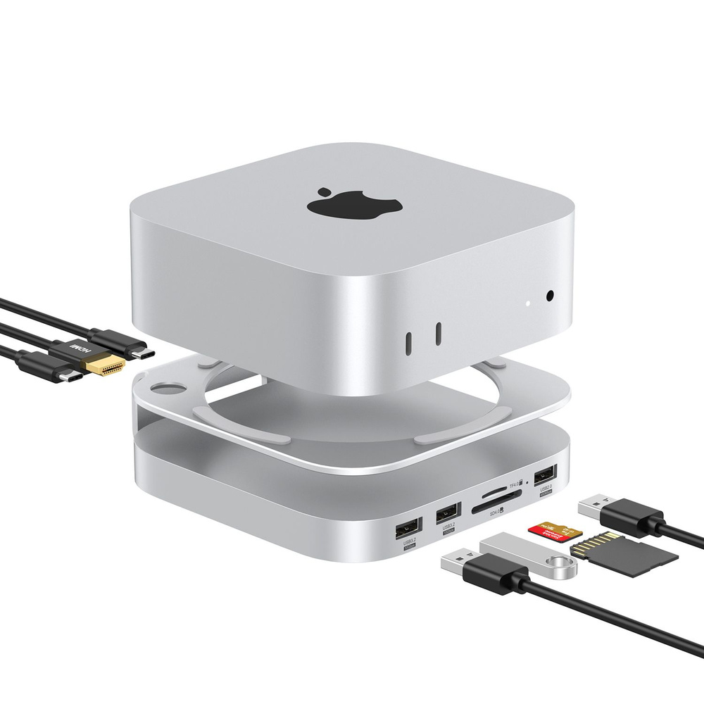 Mac Mini M4 Hub & SSD enclosure & HDMI, Алюминиевая подставка HDMI-концентратора для Mac mini M4 (серебристая) #1