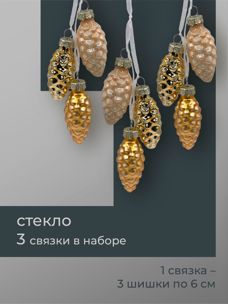 Набор стеклянных украшений 9шт длиной 6см ChristmasDeLuxe #1