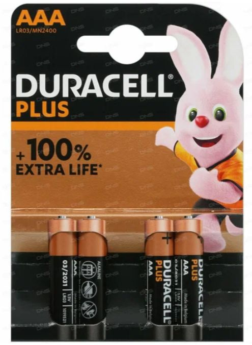 Батарейка DURACELL PLUS AAA, 4 штуки (4 штуки в одном блистере) #1
