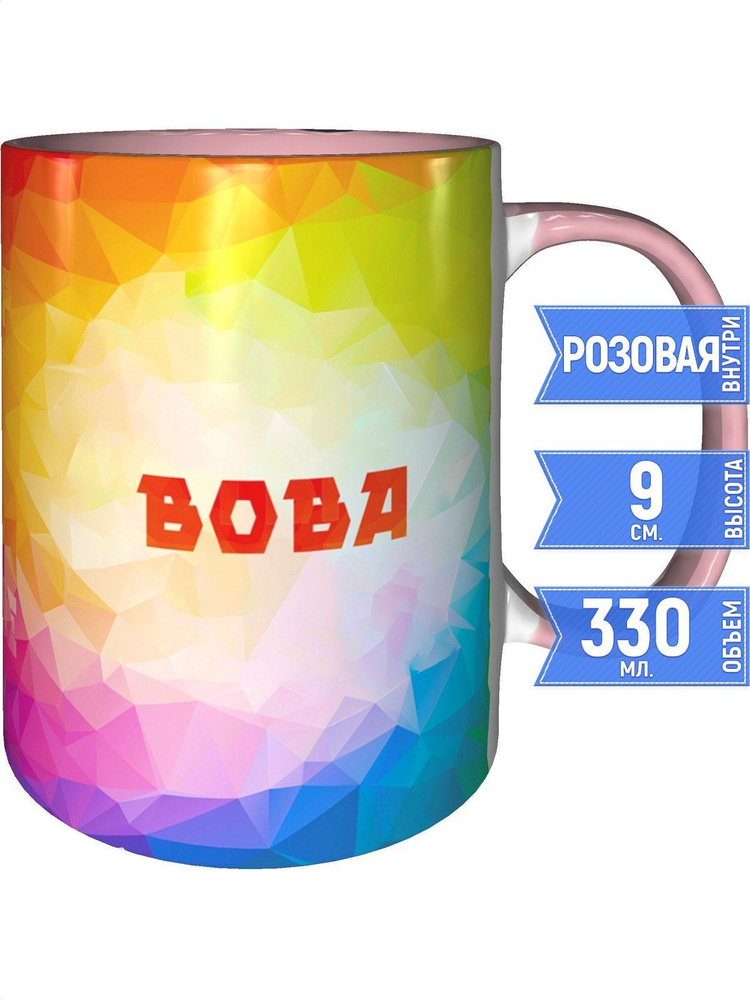 Кружка с именем Вова - внутри и ручка розовая #1