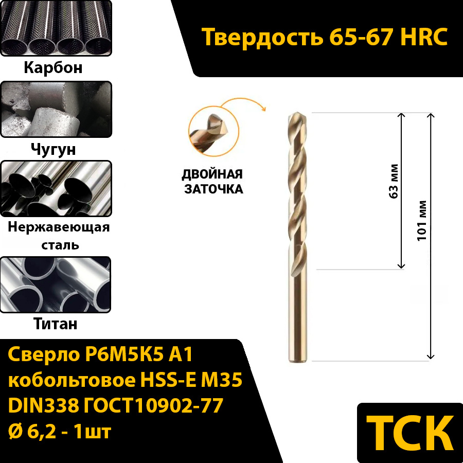Сверло по металлу 6 мм HSS в пакете
