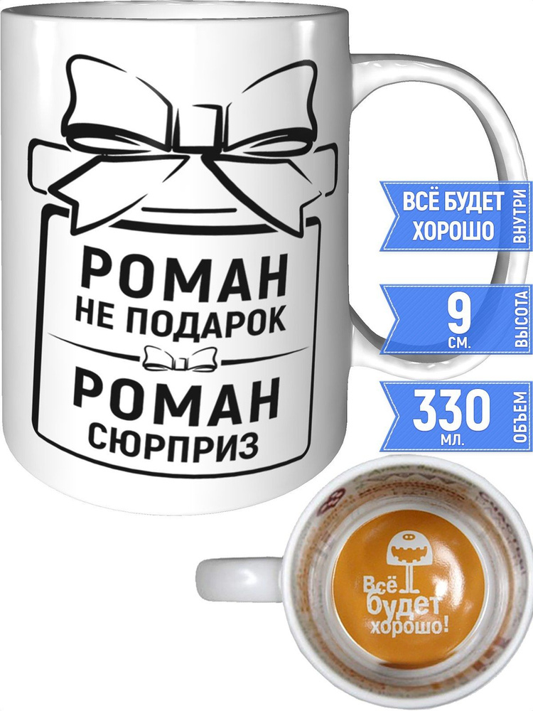 Кружка Роман не подарок, Роман сюрприз - внутри всё будет хорошо #1